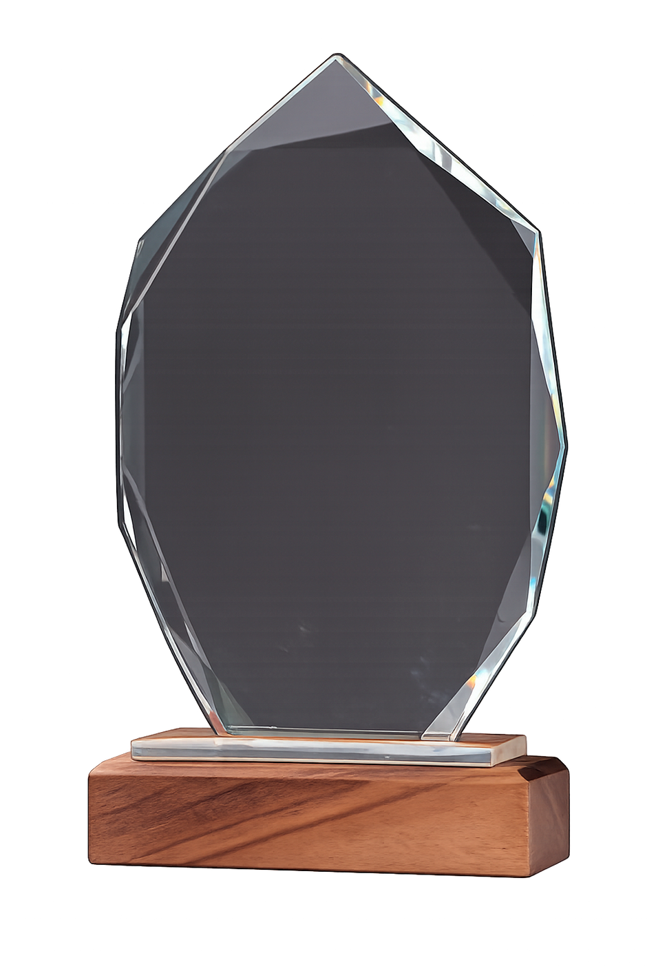 PLACA CRISTAL ESCUDO BASE MADERA "OLIVIER" 22x13 cm SUBLIMABLE