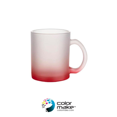 Taza de vidrio de 11 Oz. Glaseada con fondo de color  VERDE Y ROJO