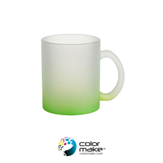 Taza de vidrio de 11 Oz. Glaseada con fondo de color  VERDE Y ROJO